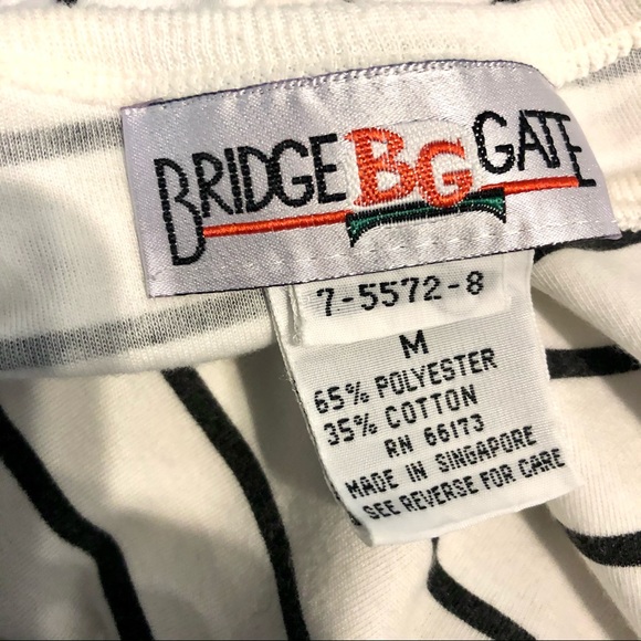 VINTAGE 90s Retro White Black Horizontal Striped T-shirt Top Minimalist Floral - Picture 7 of 7